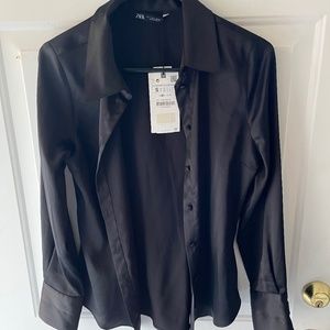 Zara fitted satin effect shirt size S
